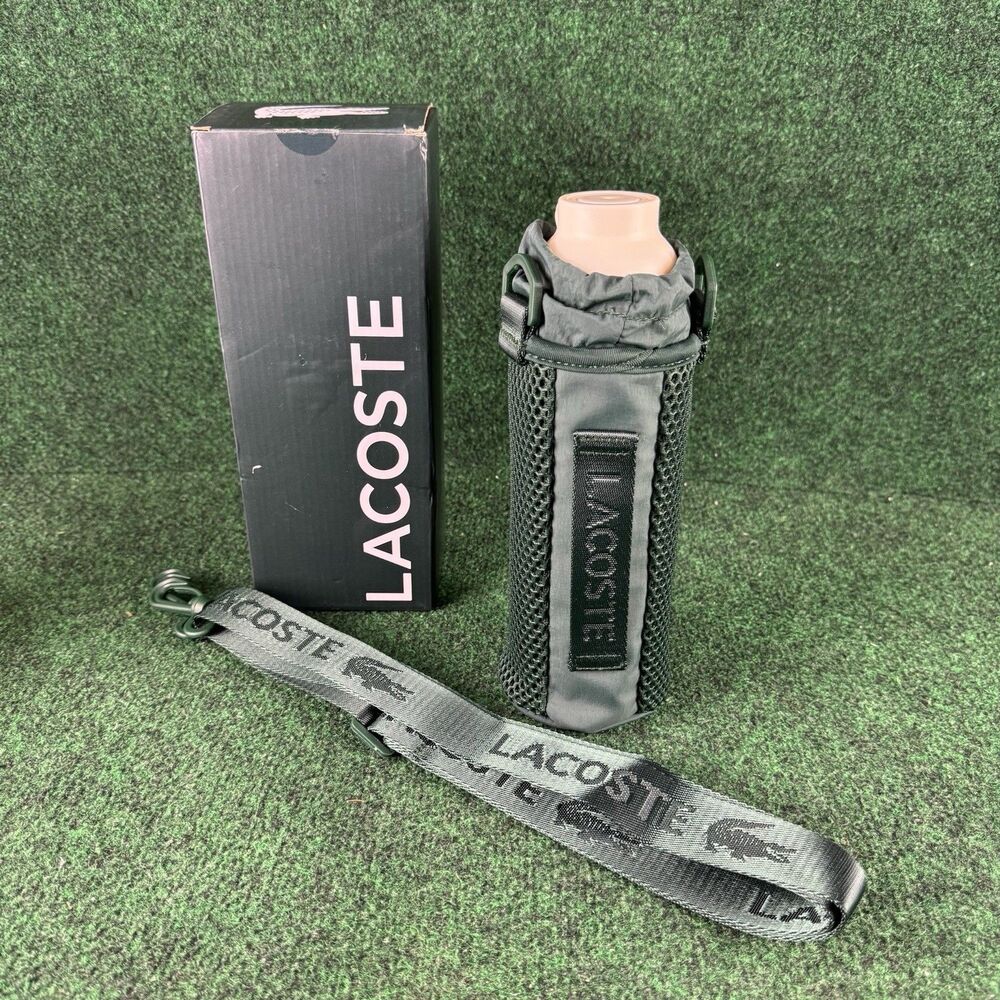 Lacoste 500ml Glass Bottle Water with Holder & Strap new in box
